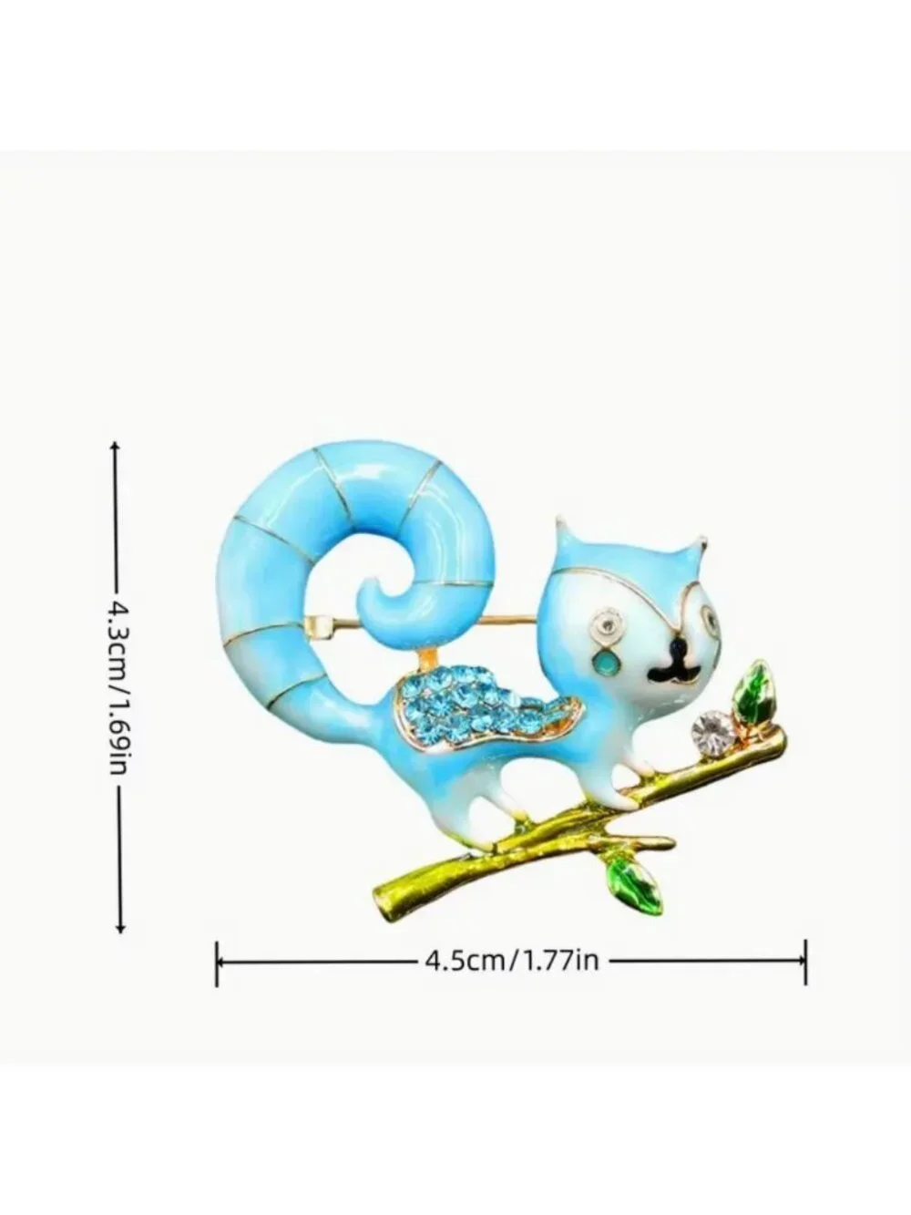 Cute Cartoon Blue Enamel Squirrel Brooch with Crystals